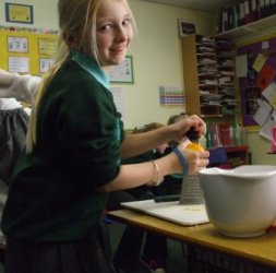 Lucy mixing cakes