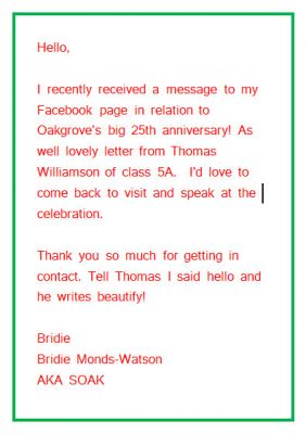 Thomas' email from SOAK AKA Bridie Monds-Watson